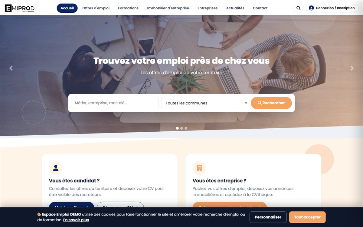 Aperçu de la plateforme emploi et développement économique en marque blanche